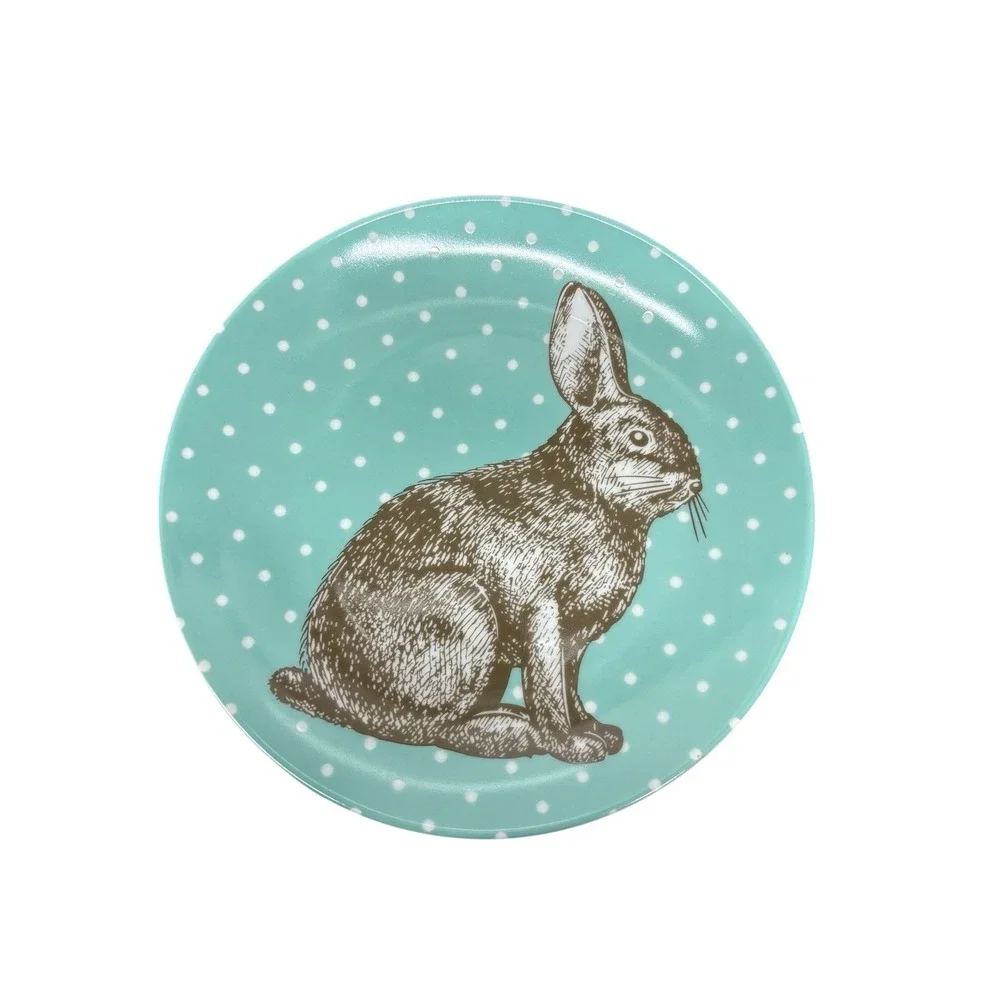 BIA Polka Dot Easter Bunny Rabbit Salad Dessert Plates Set of 4 Pastel Colors